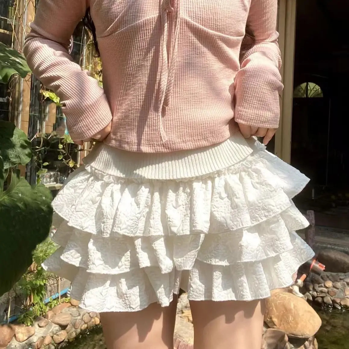 Sweet Cool Kawaii Y2K Puff Mini Skirt Women's Plaid High-Waist Lace Patchwork Bow Casual Dating Skirt  Lolita School Performance