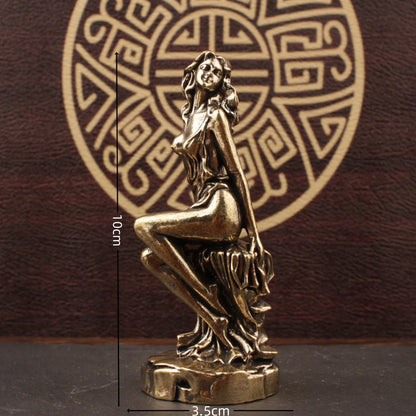 Brass Bikini Girl Sculpture Retro Figurine Art Deco Desktop Ornament Unique Office Desk Decor Collectible Gift For Adult
