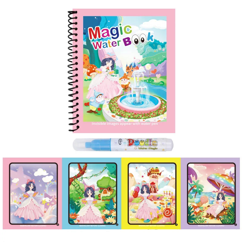 Magic Water Coloring Book With Refillable Water Pen Montessori Coloring Books Early Education and Learning Puzzle Drawing Toys