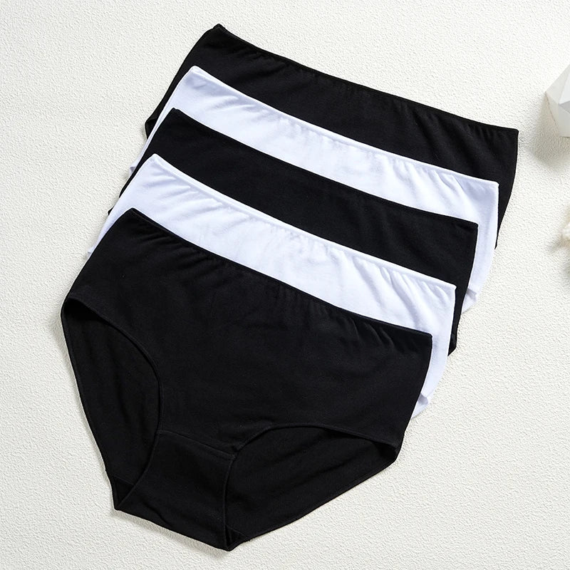 FINETOO 5Pcs Cotton Panties Women High Waist Briefs Seamless Underwear Breathable Underpants Solid Color Panty S-2XL Intimates