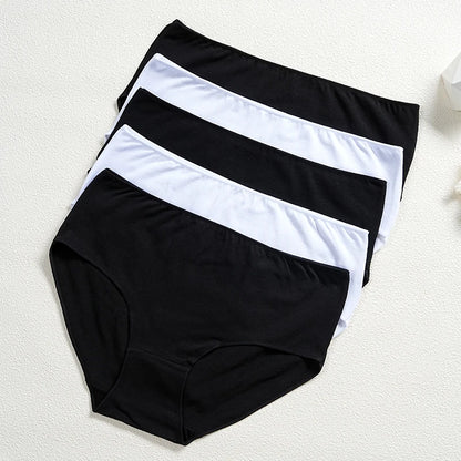 FINETOO 5Pcs Cotton Panties Women High Waist Briefs Seamless Underwear Breathable Underpants Solid Color Panty S-2XL Intimates