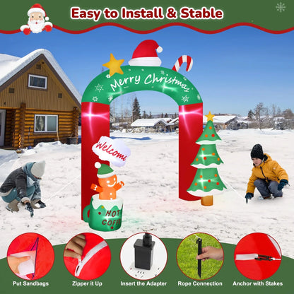 2.7M/8.85FT Inflatable Christmas Tree and Little Gingerbread Man Christmas Arch Built-in LED Lights Outdoor Holiday Party Adorn