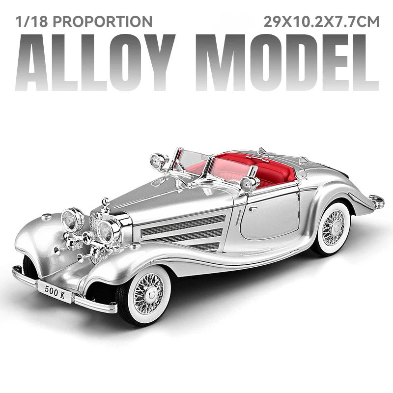 1:18 1936 Benzs 500K Alloy Classic Car Model Diecast Metal Retro Vehicles Car Model Simulation Sound and Light Children Toy Gift