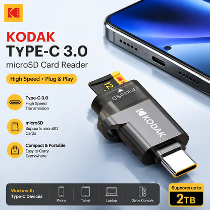 KODAK Type-C 3.0 Micro SD Card Reader TF Card Reader USB-C Adapter High Speed Memory Card Reader for Phone Laptop Tablet