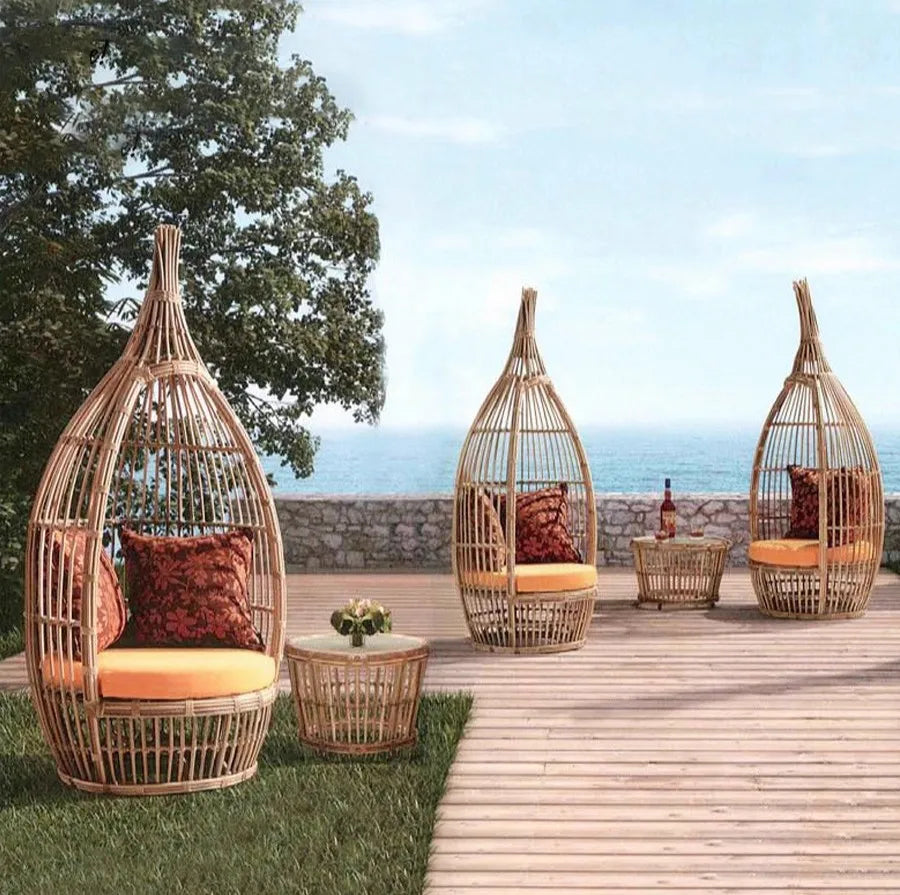 ！@Modern Outdoor Patio Garden Rattan Chair Sofa Set Casual Beach Birdcage Recliner Bird's Nest Net Celebrating Art Design