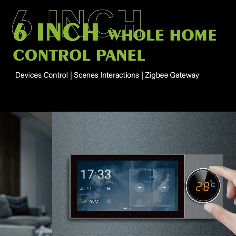 Smart Tuya Control Panel 6-inch Smart Home Multi-functional Touch Screen In-wall Central Control for Intelligent Device Scene