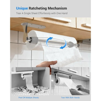 Stainless Steel Kitchen Paper Towel Holder Wall-Mounted,One-Handed Operation,Damping, Self-Adhesive Drill Option,Shock-Absorbing
