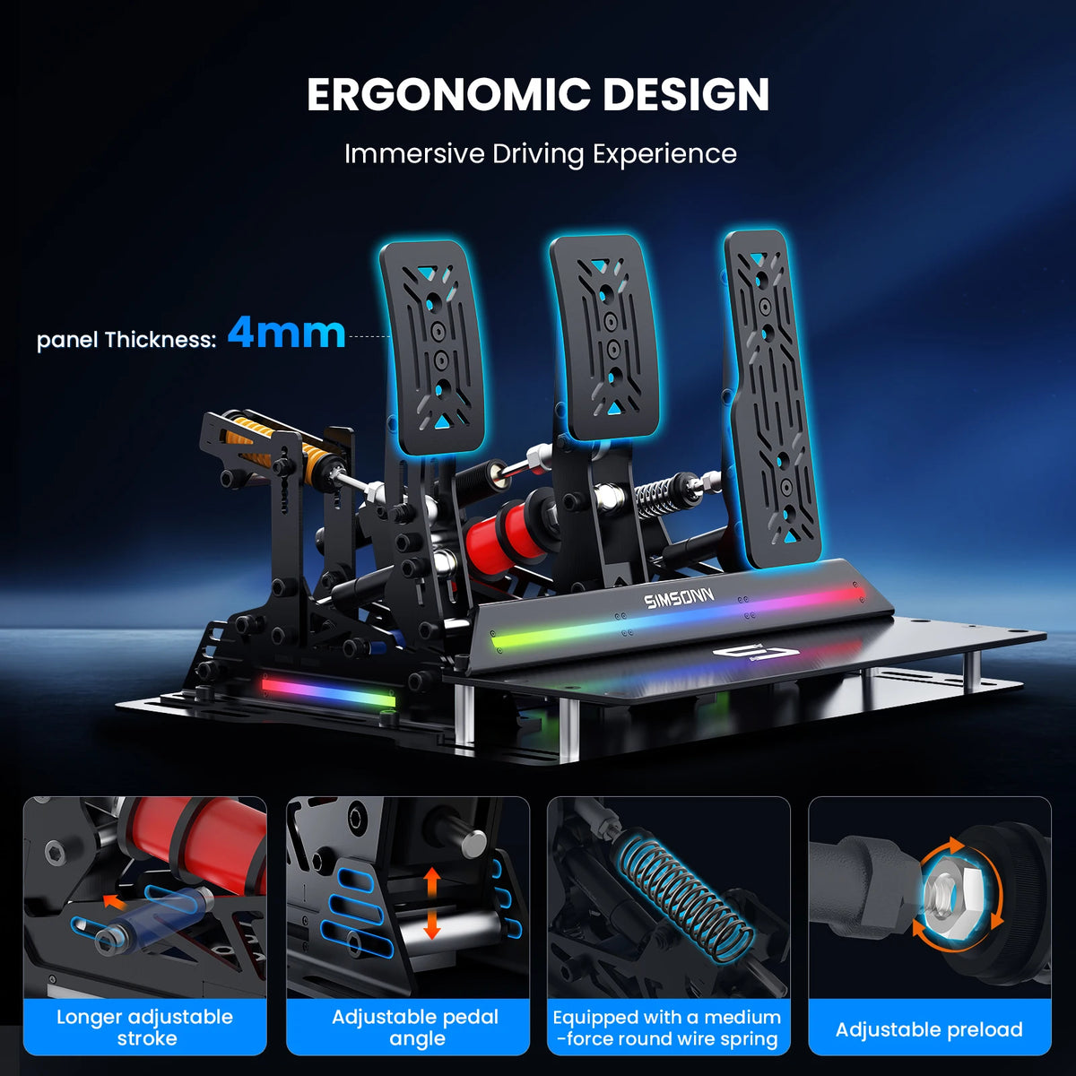 SIMSONN PRO X Ultra Sim Racing Pedals Pressure Sensor Pedal PC Racing Simulator Pedals Support VAM Series Vibration Motor
