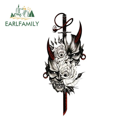 EARLFAMILY Samurai Theme Katana Design Car Stickers Cool Cartoon Picture Decal Amusing Motorcycle Car Body Occlusion Scratch