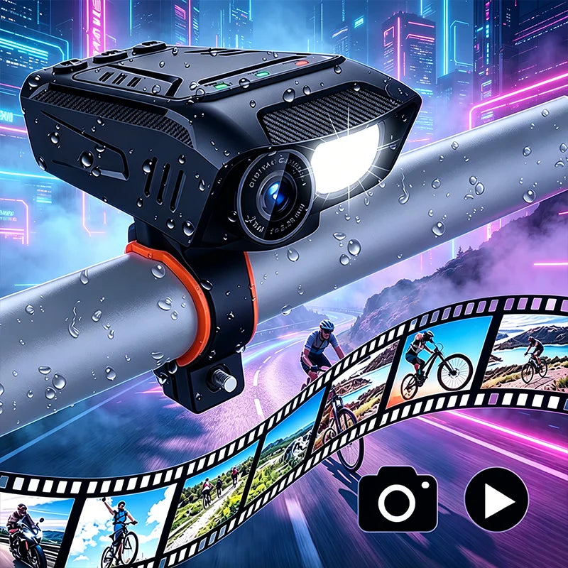 1080P Cycling Camera 30FPS Bicycle Camera Motorcycle Camera Rainproof with LED Flashlight Bike Horn Build-in Battery for Outdoor