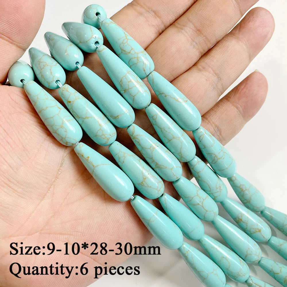 Blue Turquoise Stone Bead Irregular Round Oval Square Heart Loose Spacer DIY Beads Fit Jewelry Making Bracelet Necklace Handmade