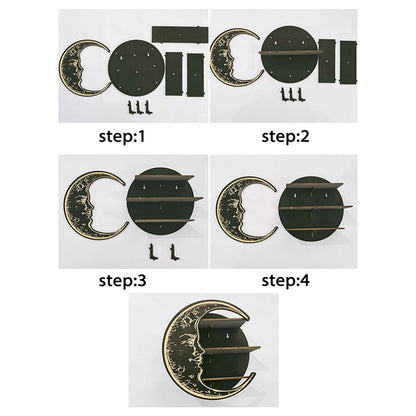 1PC,Ramadan (رمضان) simple wooden circular moon decorative nail wall display rack, DIY assembled Floating Shelf/Shelves