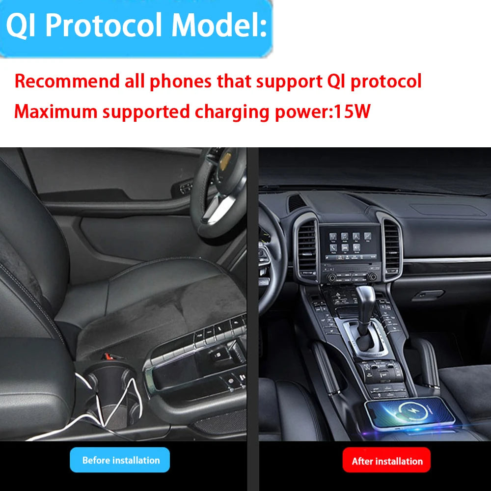 ZhuCamX Car Wireless Mobile Phone Charger Center Console Storage QI 18W iPhone fast charge for Porsche Macan 95B 2014-2024