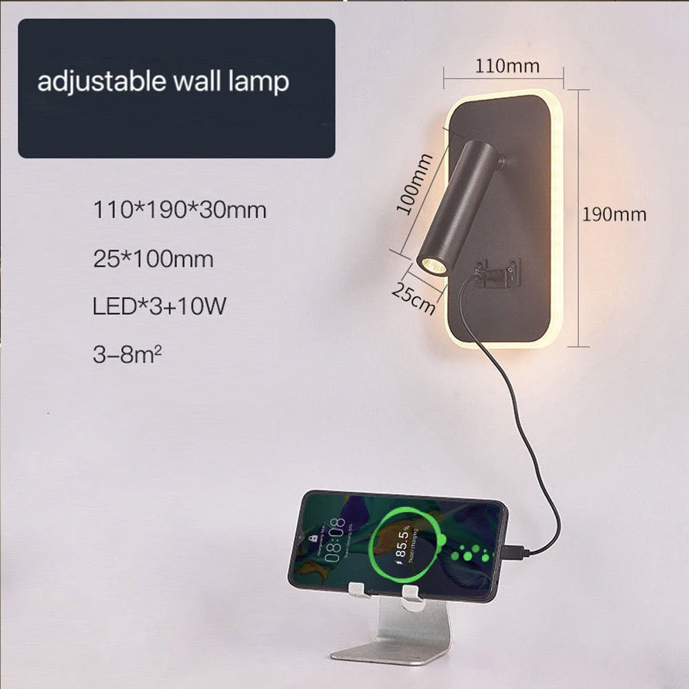 Modern Rotating Wall Lamp With Usb Bedroom Study Living Room Hotel Bedside Reading Rotation LED Wall Light With Switch Control