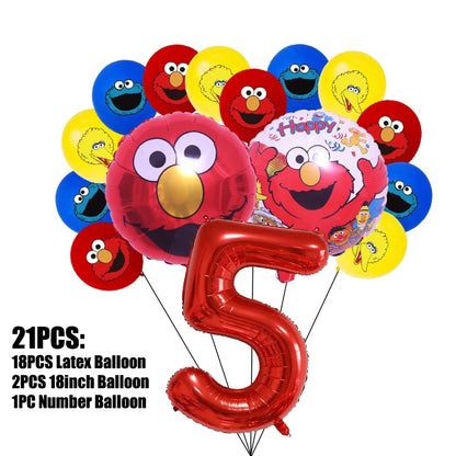 Birthday Party Decoration Set Supplies Cartoon Sesame Streets Birthday Party Supplies Tableware Balloon Cake Topper Banner Plate