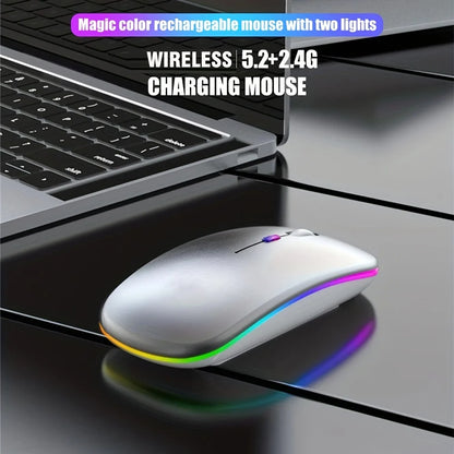 Wireless Rechargeable Mouse With LED Backlight  Bluetooth With Type-C Adapter Gaming Mouse Suitable For MAC/Laptop/PC/Windows