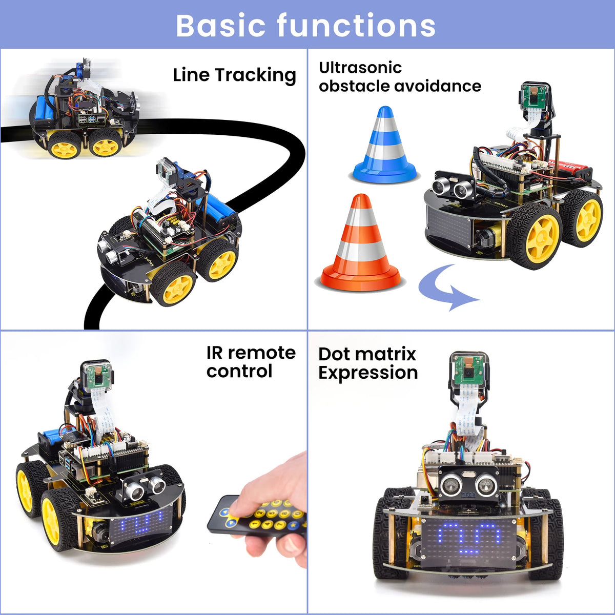 Keyestudio 4WD Smart Robot Car Kit For Raspberry Pi With Megapixels Camera Module and Programming Tutorials( No RPI 4B Board)