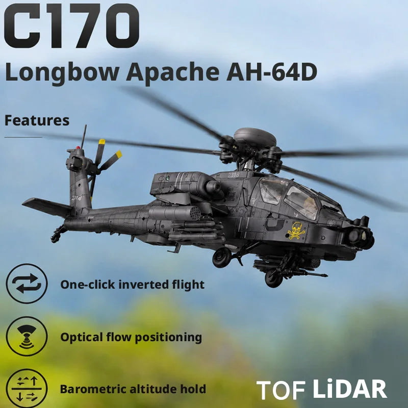 RC ERA C170 AH-64D Apache Military RC Helicopter 1:48 6 Channel No Aileron Single Rotor Altitude Hold Stunt RC Airplane for Adul