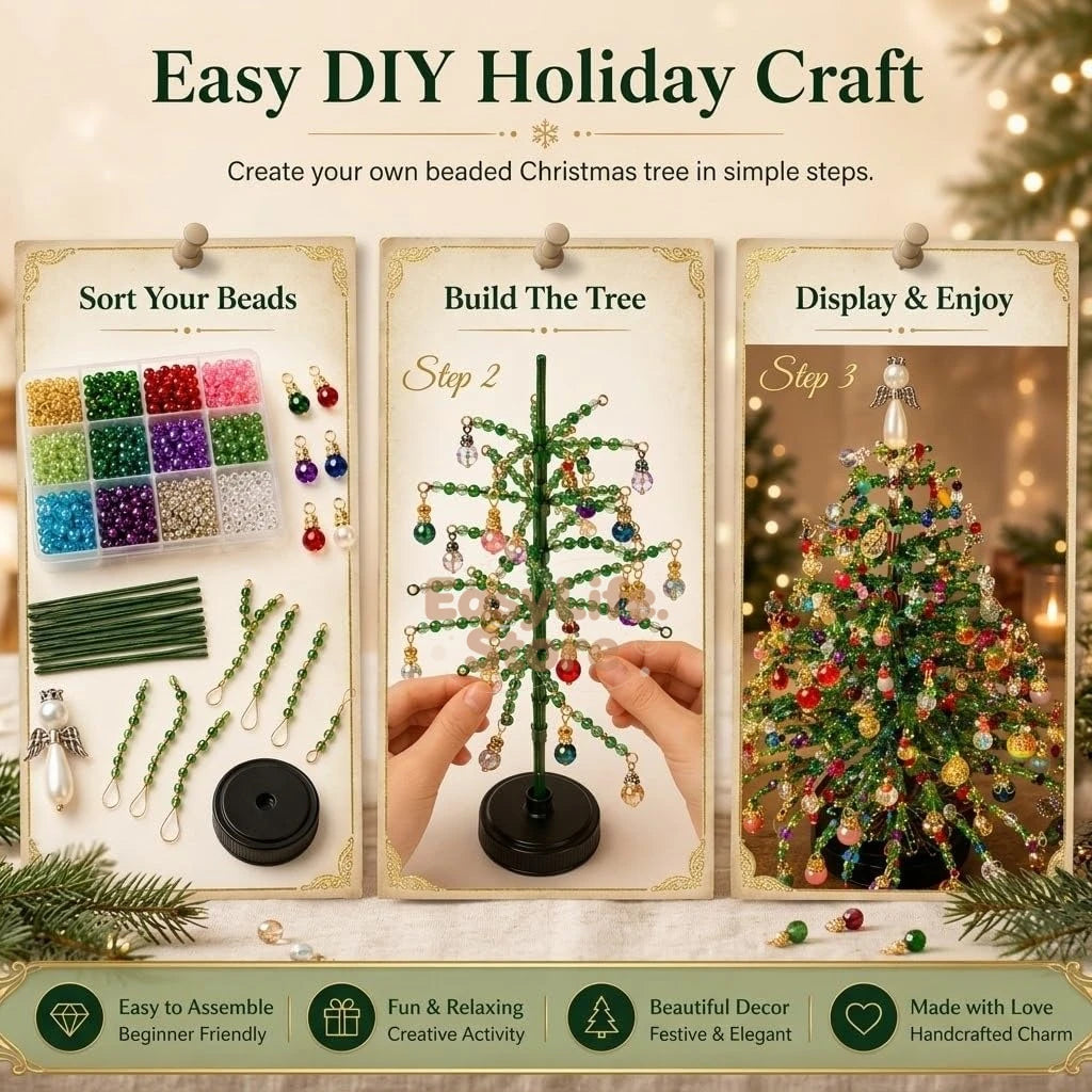 DIY Beaded Christmas Tree Kit 3D Crystal Craft with LED Lights, Stress-Free Holiday Activity&Handmade Gift for Adults,Teens,Kids