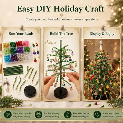 DIY Beaded Christmas Tree Kit 3D Crystal Craft with LED Lights, Stress-Free Holiday Activity&Handmade Gift for Adults,Teens,Kids