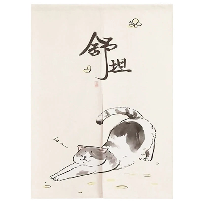 Japanese Ukiyo-e Tattoo Cat Noren Door Curtain Printed Doorway Curtain Kitchen Bedroom Entrance Decoration Hanging Half-Curtains