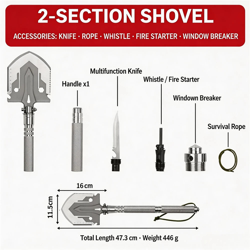 Multifunctional Folding Camping Shovel, Portable Military‑Style Survival Spade for Outdoor Camping Hiking Car Emergency