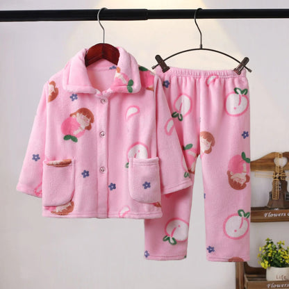 Girls' sleepwear long sleeved flannel children's sleepwear autumn and winter coral fleece boys' baby children's home Clothing se