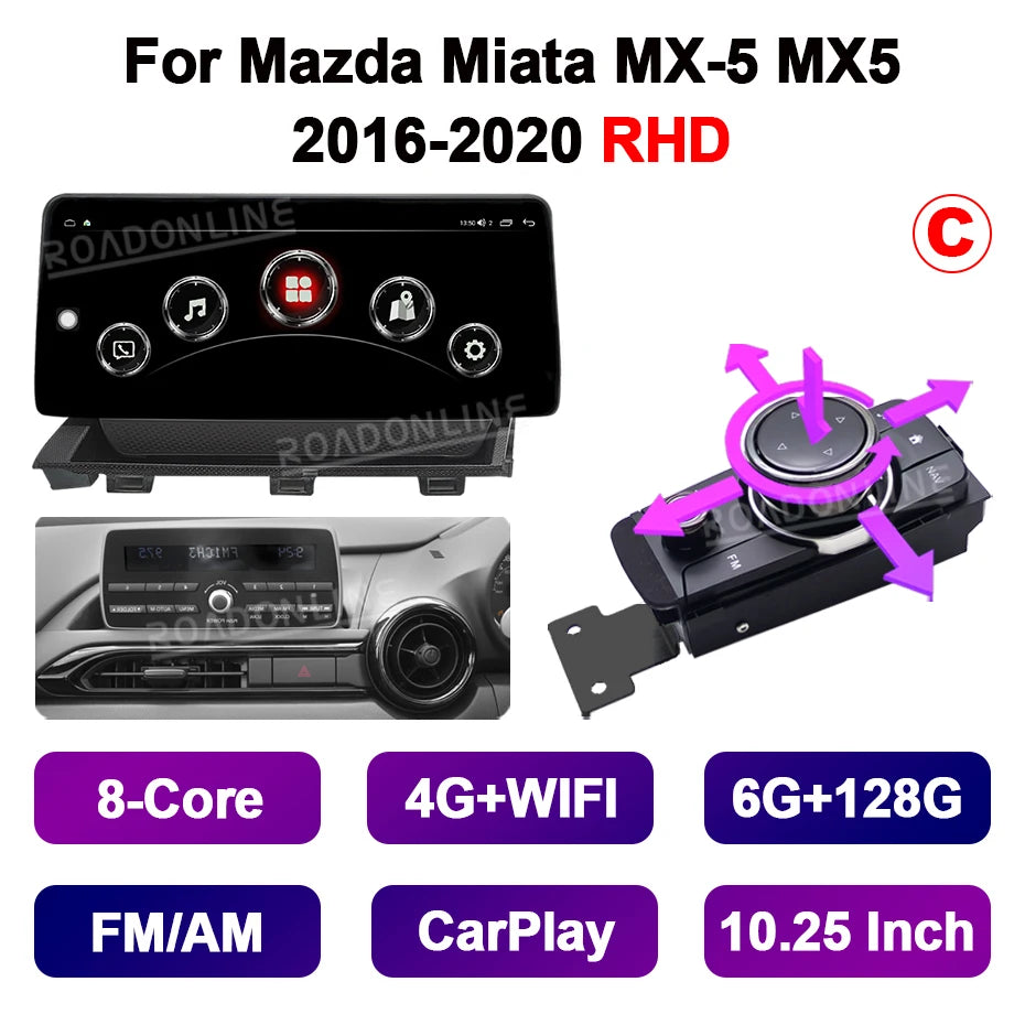 10.25 Multifunction 4-Way Motion Joystick For Mazda Miata MX-5 MX5 ND 2016-2020 Car Multimedia Player GPS Stereo Radio Head Unit