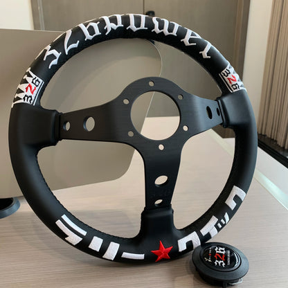 JDM 326 Racing Steering Wheel Leather Embroidery Aluminum Alloy Car Modified Universal Steering Wheel with 6 Hole