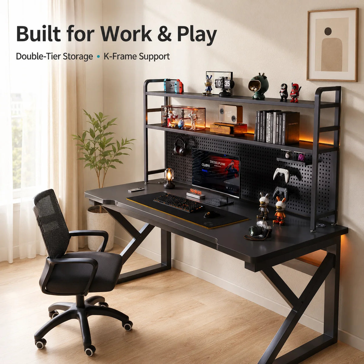 AOLIVIYA 80/100cm E-sports Table Home Desk Bookshelf Student Learning Office Desktop Computer Desk