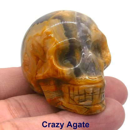 Wholesale 1.5" Natural Stones Crystal Skull Statue Amethyst Quartz Tiger Eye Carved Ore Mineral Crystals Figurine Home Decor