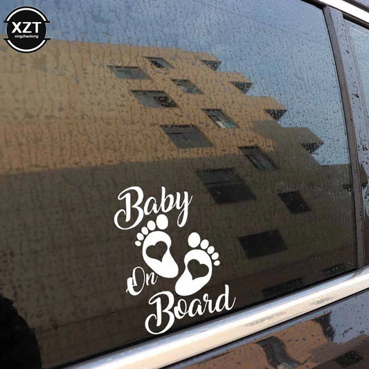 Vehicle warning Baby stickers 17.7x12.7cm Cute Laptop Window Bumper Car Sticker Baby on Board Foot Vinyl Auto Decal