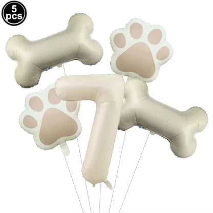 5pcs Dog Party Balloons 32inch Cream Number Balloon Bone Shaped Foil Balloon for Pets Party Birthday Decorations