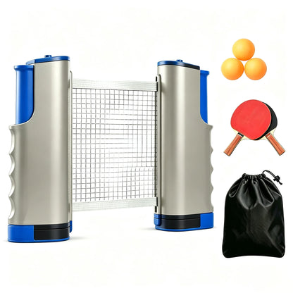 Stretchable Table Tennis Net Set, Portable Table Tennis Training Set, Including Stretchable Net, 2 Rackets, 3 Balls and Sports D