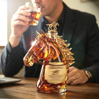 Handmade Horse Head Bourbon Whiskey Dispenser, Decorative Empty Wine Container for Kitchen Cabinet Display & Whisky Collection