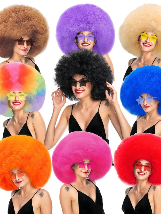 Oversized Fluffy Curly Hair Wig Multi-Color High Temperature Resistant Synthetic Fiber with Plus Glasses for Party