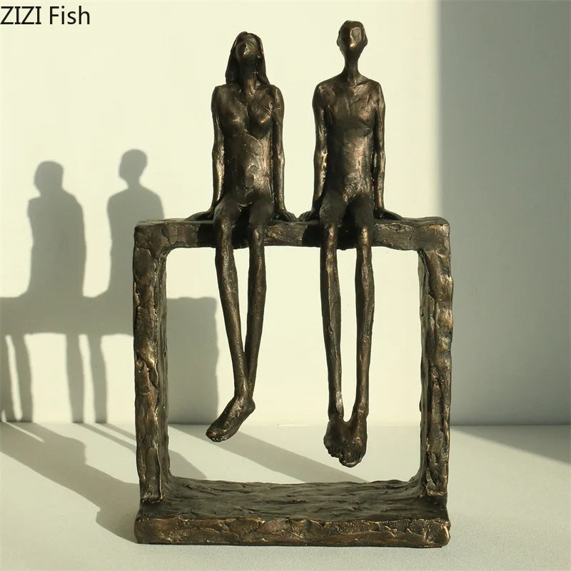 Retro Resin Couple Ornament Abstract Character Statues Art Sculpture Decoration Handicraft Display Model Figurines Miniatures