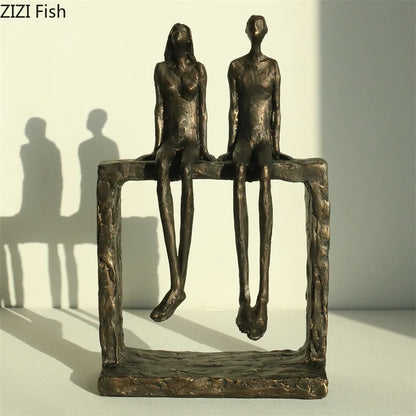 Retro Resin Couple Ornament Abstract Character Statues Art Sculpture Decoration Handicraft Display Model Figurines Miniatures