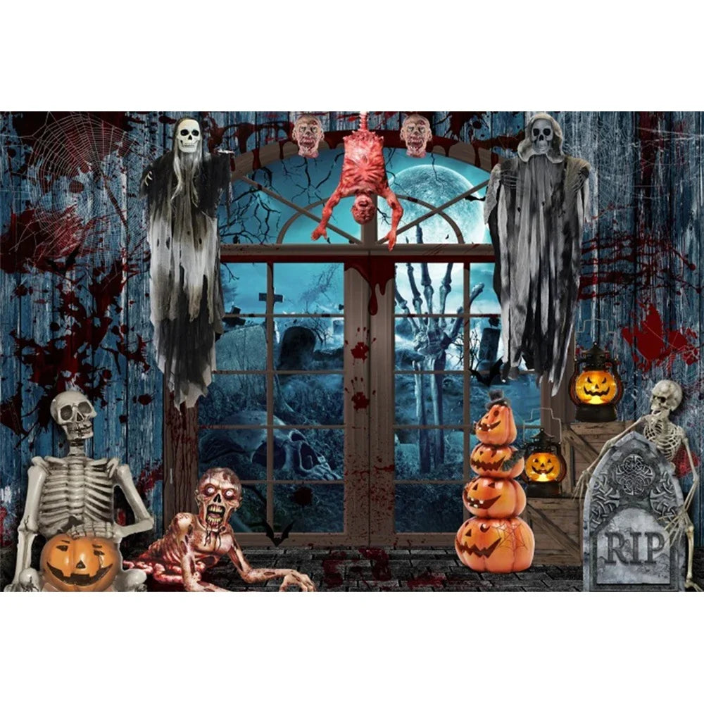 Horror Halloween Scary Blood Splatter Backdrop Red Blood Dripping Ghost Shadow Zombie Vampire Photography Background Studio