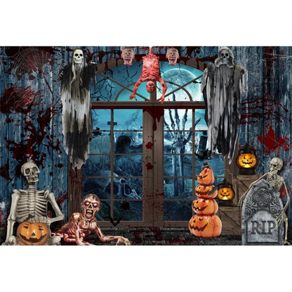 Horror Halloween Scary Blood Splatter Backdrop Red Blood Dripping Ghost Shadow Zombie Vampire Photography Background Studio