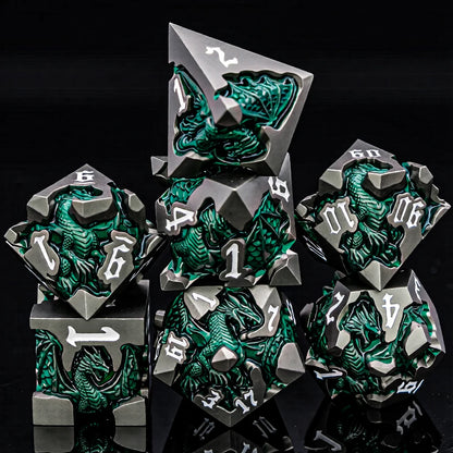 Dragon DND Metal Dice Set D6 D&D Dungeon and Dragon Pathfinder Table Role Playing Game Black Red RPG Polyhedral D20 D and D Dice