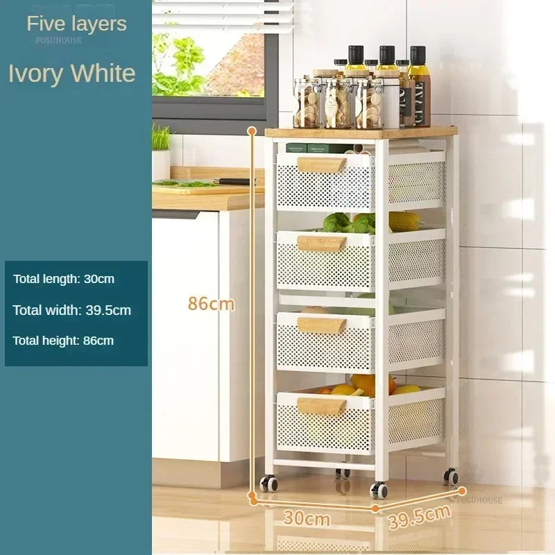 Household Movable Narrow Kitchen Organizer Cart With Wheel Multi-layer Vegetable Auxiliary Cartss Drawer Type Kitchen Trolleys k
