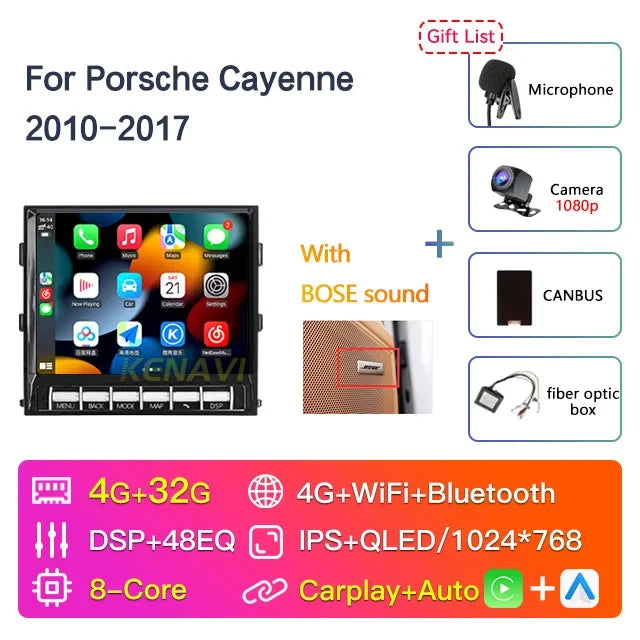 8.4 inch 2 Din Android Car Stereo Radio For Porsche Cayenne 2010-2017 Multimedia Video Player GPS Carplay Autoradio DVD Player