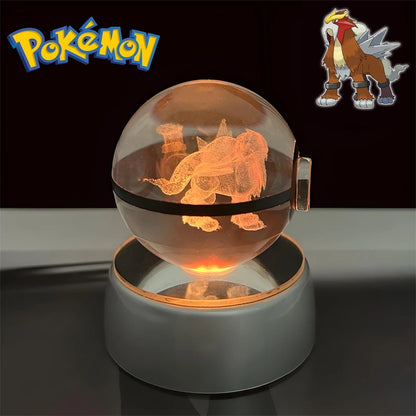 Pokemon 3D Crystal POKE BALL Figure Toys Snivy Dragonair Blastoise Venusaur Milotic Raichu Night Light LED Lamp Base Model Dolls