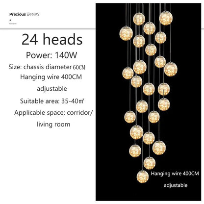 Modern LED Glass Ball Dimmable Chandelier Staircase Lustre Living Room Chandelier Lustre Home Decoration Ceiling Chandelier