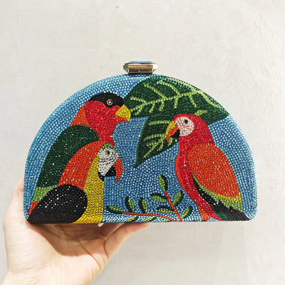 Multicolored Parrot Diamond Evening Bags Women Crystal Clutch Purse Cocktail Prom Bird Party Handbags Rhinestone Shoulder Bag