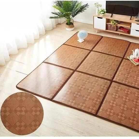 Rattan Summer Cooling Floor Mat Woven Tatami Carpet Bedside Rugs for Bedroom Living Room Bay Window Coffee Table Area Rugs Decor