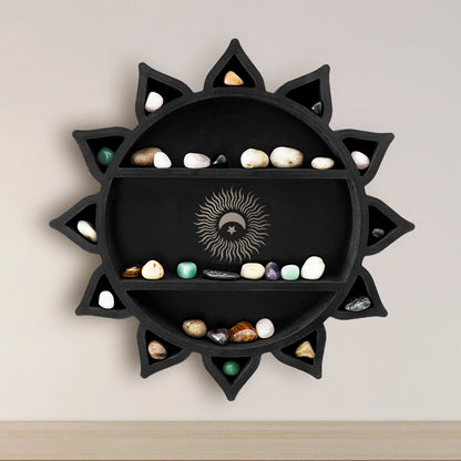 Wooden Shelf Wall Mounted Crystal Display Rack Bohemian Floating Wall Decor Storage Crystal Holders Exquisite Wooden Carving