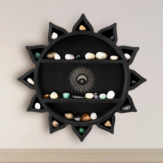 Wooden Shelf Wall Mounted Crystal Display Rack Bohemian Floating Wall Decor Storage Crystal Holders Exquisite Wooden Carving