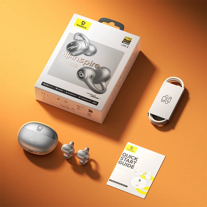 Baseus Inspire XC1 Sound by Bose Ear Clip Wireless Earbuds Bluetooth 6.1 Open Earphones earrings 4-Mics Clip on ear buds